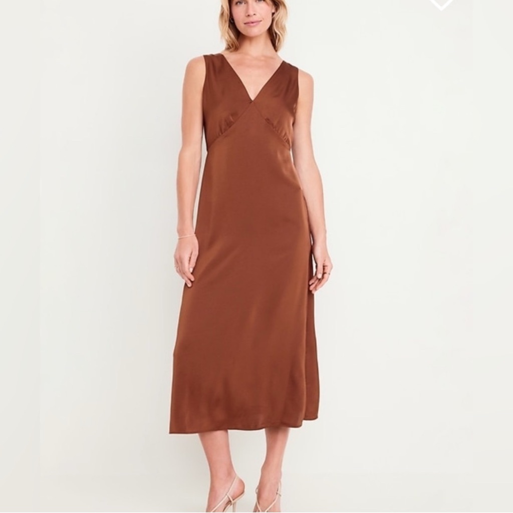 Nwt Old Navy Cocoa Satin Summer Wedding Sleeveless Midi Slip Dress 12 Minimalist